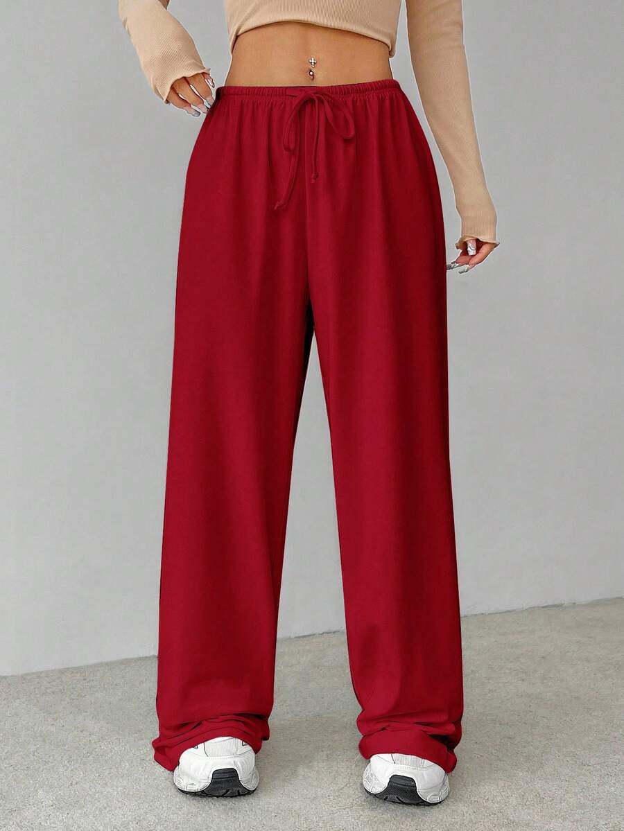 SHEIN Tall Soft White Knitted Home Baggy Pants, Loose Pant Wide Pants Elastic Waist Pants