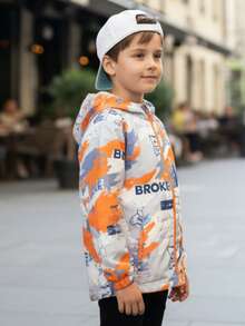 Chaqueta con capucha rompevientos con estampado lindo patos dragones osos de moda para niños pequeños acabado impermeable ideal epoca invierno otoño lluvia - Multicolor - Ver 3