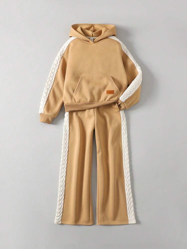 Tween Girl Colorblock English Letter Hoodie & Sweatpants Loose Casual Suit