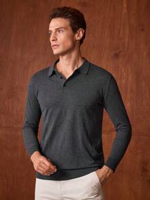 Officeau 男士薄款V领针织衫，深灰色，秋冬款 - 深灰色 - 查看 3