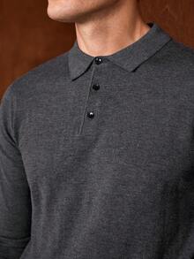 Officeau 男士薄款V领针织衫，深灰色，秋冬款 - 深灰色 - 查看 8