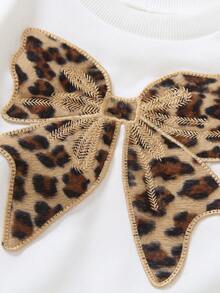 2pcs/Set Toddler Girls' Butterfly Pattern Crew Neck Long Sleeve Sweatshirt And Leopard Print Pants Set, Casual Autumn/Winter - White - View 5