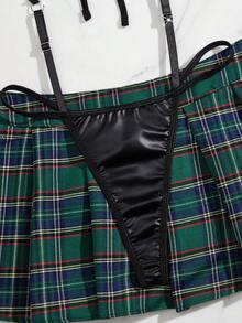 Fantasy Costume 3pcs Set: Cute Sexy Bodysuit + Plaid Mini Skirt - Multicolor - View 6