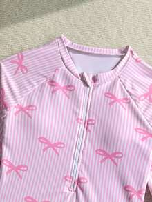 SHEIN Sparklyn Tween Girls One-Piece Swimsuit With Shoulder Straps, Long Sleeves, Zipper, Flared Skirt, Bow And Striped Print Bow Bathing Suits Bathing Suit Bows For Tweens Butterfly Bathing Suit Girls Modest Beach Dress Pink Beach Dress Pink One Piece Swimsuit For Teen Girls Swimsuit Girls Bathing Suits With Rash Guard Kids Girl Rash Guard 2 Piece Long Sleeve Swimsuit Girls Pink Swim Shirt For Girls Kids Swim Suits Pink Tween Pink Pink Bow Swimsuit Kids Long Sleeve Swimsuit For Tweens Long Sleeve Swimsuit For Girls Girls Modest Swimwear Burkini Swimsuit For Girls Tween Girl Rash Guard Set Tween Modest Swimsuits Tween Swimsuit Rashguard Kids Swimsuit​ Children's Swimwear Long Sleeve Swimsuit With Shorts Girls Kids Swim Suits Pink Shirt And Pants Set
