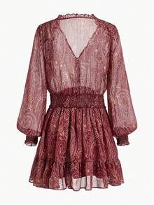 MOTF STUDIO PAISLEY PRINT SHEER RUFFLE HEM SHORT DRESS - Multicolor - View 2