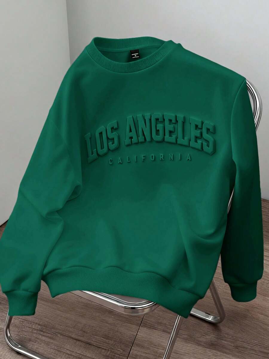 Manfinity Joysei Christmas Green Oversized Loose Fit Drop Shoulder Thick Pullover Pullover Sweatshirt For Men - Green - View 1