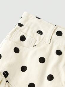 SHEIN MOD Saia Denim Curta Feminina Plissada com Babados e Bolsos em Estampa de Poá, Versátil e na Moda, Ideal para Ano Novo, Natal, Festas, Praia e Uso Casual - Preto e Branco - Visão 4