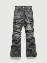 ROMWE MEN Street Life Men's Angel Print Pocket Flared Leg Jeans