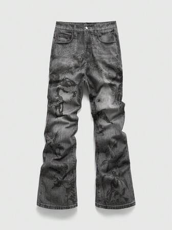 Street Life Jeans de pierna acampanada con estampado de ángel en el bolsillo para hombre