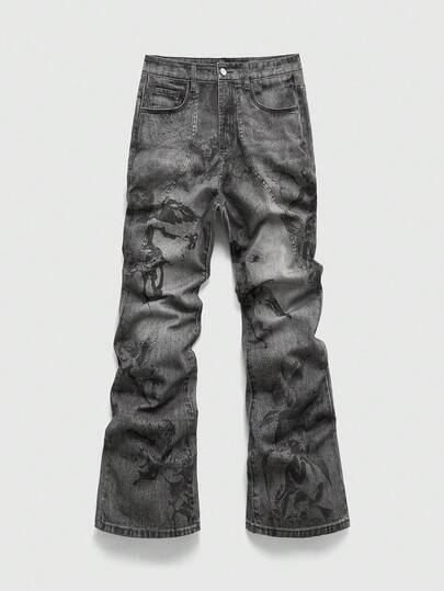 Street Life Jeans de pierna acampanada con estampado de ángel en el bolsillo para hombre