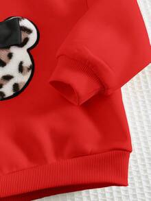 Cozy Pixies Baby Girl 3D Bow Leopard Bear Graphic Round Neck Long Sleeve Pullover Sweatshirt, Casual Sports Outerwear Versatile Red Sweatshirt, Autumn Winter - Red - View 6
