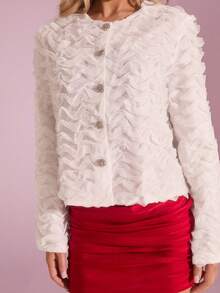 Glamine 女士金属铆钉波浪下摆轻薄外套，秋冬款 - 白色 - 查看 6