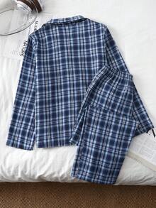2pcs Teen Boys Pajamas-Pajama Set Shirt Collar Long Sleeve Long Pants Blue Plaid Classic Four Season 2026 New Year Essential Versatile And Comfortable Warm And Cute Style Pajama Set Teen Boys Pj Sets Teen Boys Lounge Set Boys Sleeping Clothes - Multicolor - View 2