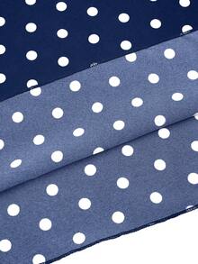 Sweetra 优雅露肩V领蝴蝶结系带休闲度假连衣裙，复古法式风格，波点图案，收腰设计，柔美优雅 - 藏蓝色 - 查看 3