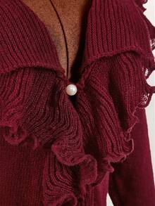 Áo khoác cardigan tay loe xếp nếp thời trang thu đông gợi cảm và ngọt ngào Amplova Plus Size dành cho nữ, hàng mới về, áo cardigan đỏ cho nữ, áo cardigan đầm cho nữ, trang phục mùa thu cho nữ, áo kiểu màu đỏ tía cho nữ. - Màu Đỏ Sâu - Xem 8