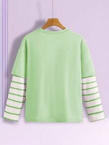 Sparklyn Girls Cute Cartoon Heart Pattern Comfortable Round Neck 2 In 1 Long Sleeve T-Shirt - Green - View 2