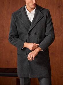 Officeau Men's Turn-Down Collar Mid-Length Jacket, Double-Breasted Trench Coat, For Fall Spring To Summer - Dark Grey - View 6
