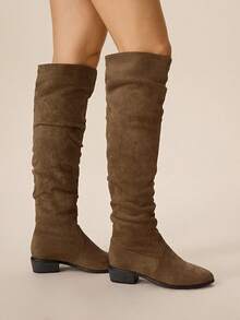 Styleloop Women's Pointed Toe Pleated Casual Everyday Versatile Chunky Heel Boots For Christmas - Brown - View 5