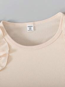 Sweetra 青少年女孩荷叶边肩长袖上衣 + 短裙两件套 - 杏色 - 查看 6