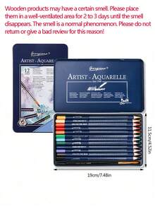 1 Bộ Bút Chì Màu Nước Hộp Thiếc 12/24/36/48 Màu, Bút Chì Màu Hình Tam Giác Dày Vỏ Gỗ Dùng Để Vẽ Tranh Trở Lại Trường Học - Nhiều màu - Xem 7