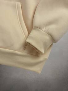 STYNVO 男士印花口袋休闲长袖套头连帽衫，十字纹连帽衫 - 米色 - 查看 6