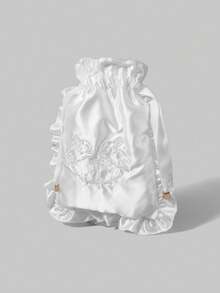 ROMWE Kawaii Thiết kế 336027 Túi đựng mỹ phẩm thêu hình thỏ, Túi đựng đồ lót du lịch di động có dây rút - trắng - Xem 6