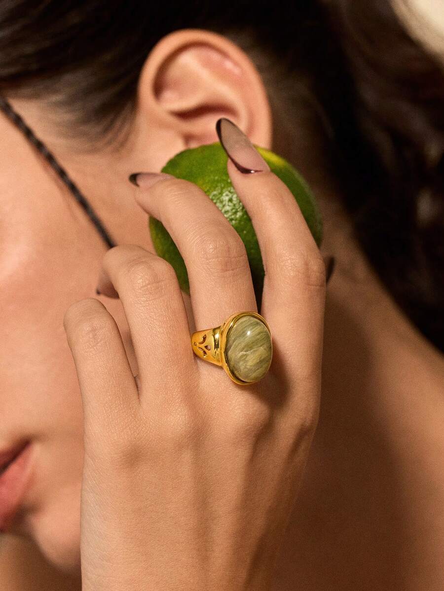 Glisma Nhẫn hở tối giản mạ vàng 18K, Trang phục, Phong cách Gothic/Gothic, Sang trọng cổ điển, Đính hạt, Trang sức phương Tây, Kim loại/Có họa tiết, Đá quý, Mùa thu/Đông, Dành cho mẹ/phụ nữ/bé gái/người mẹ, Cao cấp, Cổ điển, Hình chữ thập - Vàng - Xem 1