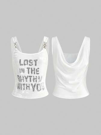 J-Fashion ملابس علوية نسائية بدون ظهر مزينة بالترتر