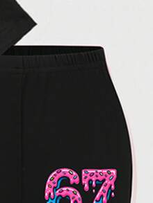 Cozy Fall Styles 2pcs/Set Tween Girl Casual Fashion Creative Personalized Fresh Chic Minimalist Numeric 67 Colorful Candy Dot Print Relaxed T-Shirt And Flared Pants Comfortable Outfit Bell Bottoms Girl 2 Piece Set Bell Bottom Outfits Girls Tween Girl Clothes Y2k Graphic - Black - View 5