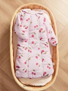 Cozy Pixies 1件婴儿睡袋，樱桃水果印花，长袖，加厚保暖，适合新生儿 - 彩色 - 查看 3