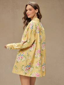 WESTFADE High Neck Button Front Long Sleeve 100% Cotton Denim Flower Print Mini Jean Dress Boho Clothes, Fall, Autumnm Winter, Country Concert Outfit - Multicolor - View 5