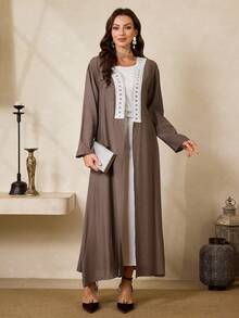 Al Najma Women's Loose Fit Drop Shoulder Patchwork Abaya Robe