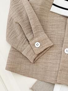 Souflis Souflis 男婴休闲多功能舒适雨衣套装，包含亚麻领长袖衬衫和松紧腰裤，适合通勤、上学、休闲、度假、婚礼等场合，尺码6个月至3岁，儿童服装，婴儿服装，幼儿衬衫，幼儿裤子 - 卡其色 - 查看 4