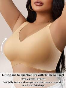 Áo ngực cúp mềm mại không đường may cho nữ cỡ lớn có đệm mút có thể tháo rời, áo ngực nâng đỡ nhẹ không gọng - Rượu sâm banh - Xem 6