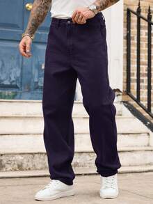 Manfinity Homme Quần jean ống đứng đơn sắc bỏ túi thường ngày dành cho nam - Màu tím - Xem 4
