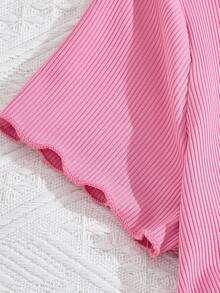 Vintaside Kids Tween Mädchen Sommer Lässig Urlaubs Set mit Rüschen-Saum Knoten-Vorderseite Top und Blumen-Camisole Kleid 2 Stücke - Heißes Pink - Übersicht 7