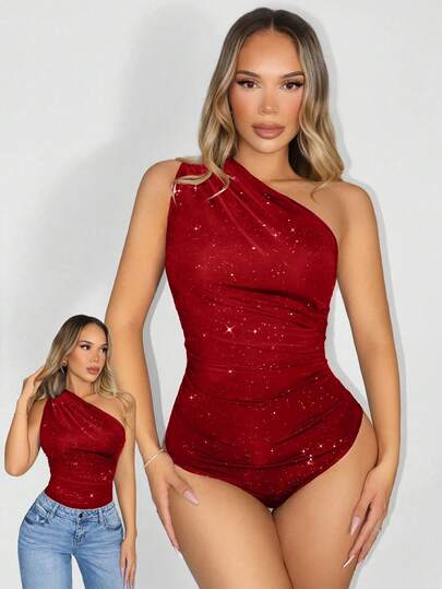 Zolique Body de mujer de moda con pliegues y pedrería, para uso diario en verano