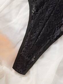 SHEIN Romantic Lace Underwire Sexy Bodysuit, Rave - Black - View 4