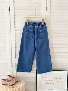 Genkimix Kids Quần jean denim cho bé gái (nhỏ), thời trang mới cá tính ngọt ngào cổ điển dễ thương thêu hoa nhiều màu, quần ống đứng rộng rãi màu xanh, quần denim ngày lễ giản dị phong cách ngọt ngào nữ tính - Màu xanh lam - Xem 2