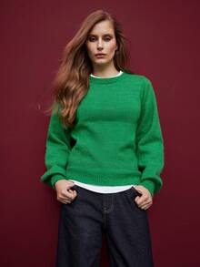 Maija Women's Solid Color Round Neck Long Sleeve Casual Sweater With Cutout Back, Autumn/Winter Christmas Clothes  New Year Clothes  Stylish Clothing Collection  Green Top  Women's Social Blouse Casual Blouse For Women - Green - View 5
