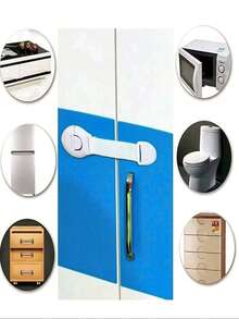 1/5/10件装多用途绑带锁，适用于橱柜、抽屉和马桶 - 可调节尼龙织带约束带，带安全扣件 - 白色 - 查看 4