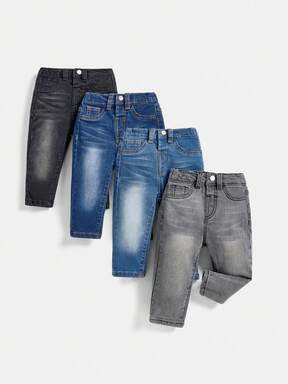 SHEIN Set van 4 elastische skinny gewassen casual modieuze denimbroeken voor peuterjongens