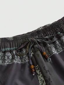 ROMWE Hippie Quần ống rộng dáng rộng thắt eo họa tiết chắp vá thường ngày dành cho nữ - xanh quân đội - Xem 3