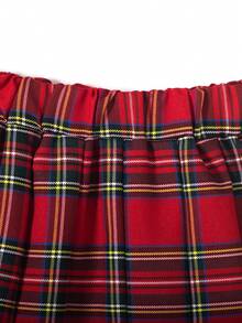 Sweetra Tween女孩紅色格紋裙，多用途休閒美式學院風，適用於日常穿著 - 紅色 - 查看 3