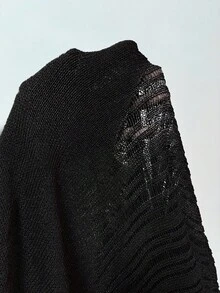 Vibekara 优雅透视针织V领修身迷你连衣裙 - 黑色 - 查看 8