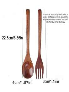 1Pc/2Pcs Natural Lacquer Wood Salad Fork & Spoon, 22.5cm/8.86inch School Supplies,Back To School - Multicolor - View 8