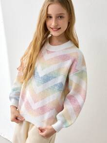 Tween Girls Sweaters, Round Neck Pullover Sweater, And Stylish, Suitable For Daily Wear, Traveling, Macaron Ombre Color, Autumn And Winter, Warm - Multicolor - View 6