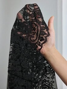 SHEIN PETITE CURVE Đầm suông cổ đứng ren hoa gợi cảm cỡ lớn cho nữ - màu đen - Xem 9