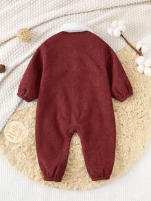 Baby Boys Thermal Lined Jumpsuit, Thickened Warm Turtleneck Long Sleeve Outfit, Comfortable Versatile Casual Cute Simple Basic Style, Suitable For Indoor, Outdoor, Daily Wear, Sports, Play, Party, Photo Shoot, Halloween In Autumn/Winter