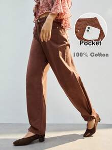 Maija Brown Wide-Leg Jeans, American Retro Casual Pants, Loose-Fitting Washed Cotton Curved Pants,Winter Banana Pants - Brown - View 2